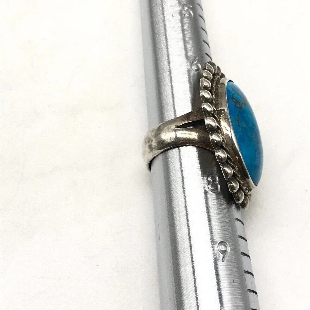 Vintage 925 Sterling Silver Large Chunky Turquoise Statement Ring Size 7
